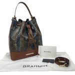 Brahmin  Marlowe Embossed Leather Bucket Bag Bottle Blue Fletcher Photo 0