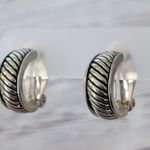 Vintage Clip On Earrings Statement Chunky Hoops Gold Tone with Lines Photo 0