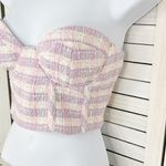 ZARA Plaid Tweed Bustier Corset Top Pink Purple Large Crop Strapless Photo 6