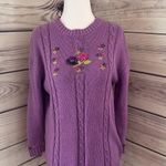 Vintage Northern Getaway Purple Floral Embroidered Cable Knit Sweater Size M Photo 0