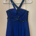 AQUA Blue Ruched Embellished Halter Gown Photo 4