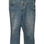 EXPRESS Button Fly Cropped Flare Super High Rise Medium Wash Jeans Sz 14 Photo 0