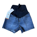 Women's' Crossover Panel Over Belly MIDI Size 2 Jean Shorts Isabel Maternity Blue Photo 0