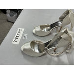 Womans White Satin Stiletto Dress Shoes Eu 37 Us 6.5/7 Peep Toe Ankle Accents Photo 1