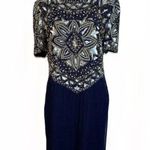Night Vogue Sheath Dress Womens medium navy Sequin Beaded Lined Back Vent & Zip Photo 0
