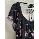Angie  Small Top Flutter‎ Sleeve Smocked Black Floral Boho Fairycore Peasant Photo 1