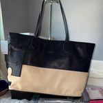 Tory Burch  Black and Tan Leather Canvas Tote Photo 0