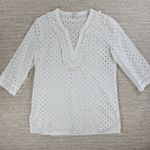 J.Crew Eyelet Cover Up Womens Medium White V Neck Beach Vacation Pool Tunic Photo 10