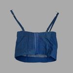 NWT Cropped Denim Top w/ Rhinestone Fringe Embellishments SZ XS Blue Photo 2