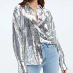 Good American Sequin Collared Party Jacket Blouse Size 5 NWT Black $129 Sold Out Photo 11
