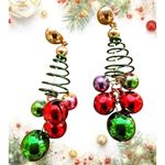 Christmas Tree Earrings New Handmade Jingle Bells Dangle Posts Festive P… Green Photo 2