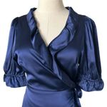 Hill House  Nima Silk Ruffle Wrap Mini Dress in Navy Blue Size Medium Photo 2