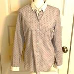 New York & Co. .|| Black/white striped dot collared button down long sleeve top Photo 0