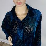 Beverly Drive Top Womens 18W Turquoise Velvet Burnout Floral Artsy Art to Wear Blue Photo 4