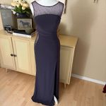 La Femme  Glam Long‎ Jersey Dress with Sheer Neckline and Stones Open Back Sz 4 Photo 2