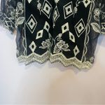 Ultra Pink Black Sheer Flowy Boho Top With Cream Embroidery Floral Size Medium Photo 5