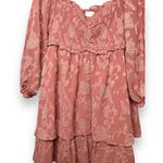 Pink Lily | Textured Floral Long Sleeve Cinched Bust Smocked Mini Tiered Dress L Photo 2