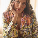 Anthropologie Alexandra Farmer Long Sleeve printed Pajama Top Shirt Sleep small Yellow Photo 0