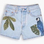 Levi's × Farm Rio RARE Bird of Paradise Parrot Ribcage Jean Shorts Size 31 Blue Photo 0