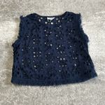 Mademoiselle Hortense Saint Barth Top Women Medium Navy Crochet Open Fringe Crop Blue Photo 0