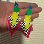 80’s Inspired Colorful Geometric Lightning Bolt Earrings Pink Photo 3