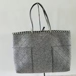 Tory Burch Block T Light Gray Silver Felt Fabric Large Tote Bag Photo 3