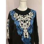 Etam Paris Black Blue Printed Wool Blend Pullover Sweater Crewneck Size 6 Photo 1