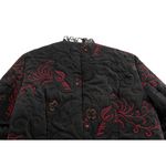 Grace Elements Womens  Black Quilted Red Floral Embroidered Jacket Ruffle Trim 8 Photo 8