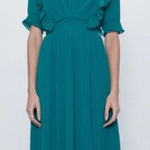 ZARA  teal ruffle pleated midi dress Photo 0