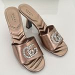 Gucci Marmont EU 37 US 7 Crystal GG Rose Gold Sandals Heels Metallic Nappa New Photo 1