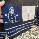 Y2K Christopher & Banks Hand Crochet Rustic Snowman Winter Christmas Cardigan XL Green Photo 1