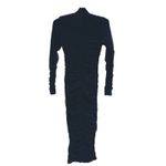 Ruched Long Sleeve Turtleneck Midi Dress Small Black Cocktail Evening Event Glam Photo 2