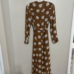 Elegant Long Sleeve Polka Dot Dress Brown Photo 2