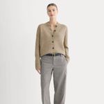 Everlane The Crew Cardigan in Alpaca in Dark Heathered Camel, Size Large Photo 1
