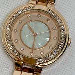 Women’s gold tone quartz analog watch rhinestones 36mm round links band running Photo 2