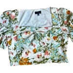 Lucy Paris New‎  Gathered Crop Top Floral Blouse Sleeves Ruffle size L Coquette Photo 0
