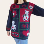 80s/90s vintage knit teddy bear sweater Blue Photo 3