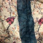 Ornate sheer pink floral bird wrap scarf blue stripe stylish cottagecore Photo 2