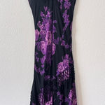 Temptation Black Purple Floral Fringe Dress Midi Medium Photo 0