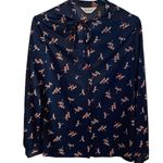 vintage 60s / 70s blue and red dragonfly button down pussybow blouse Size M Photo 1