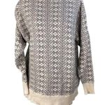 Vintage Fair Isle Sweater 100% Cotton Pullover Crewneck Size Large Gray White Photo 0