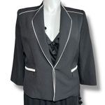 Kasper Womens Blazer Suit Jacket Zipper Pockets Black with White Accents Size 14 Photo 0