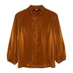 DKNY  Women's Orange Metallic Textured Button Up Shirt Blouse Top XL Photo 0