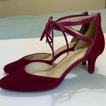Alex Marie  Pink Fusia Leather Suede Ankle Tie Kitten Heel Almond toe 10m Photo 2