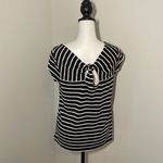Loft  Womens Cap Sleeve Casual Top Shirt Striped Cut Out Back Small‎ Petite Black Photo 2