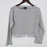 J.Crew Blouse Pearl Fringe Striped Long Sleeve Cropped Top Feminine Size S NWT Photo 0