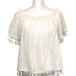 In Loom Tassel Accent Boho Eyelet Rayon Top Off White Size Small Photo 0