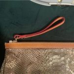 Cavalcanti Metallic Snake Skin Large Wristlet Clutch Bag Genuine Leather purse Tan Photo 1