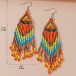 Bohemian Native American Ethnic Style Fashion Glass Beaded Handmade‎ Earrings Orange Photo 8