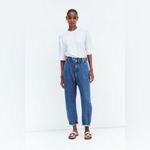 ZARA Paperbag jeans in a mid-blue wash high Rise Photo 4